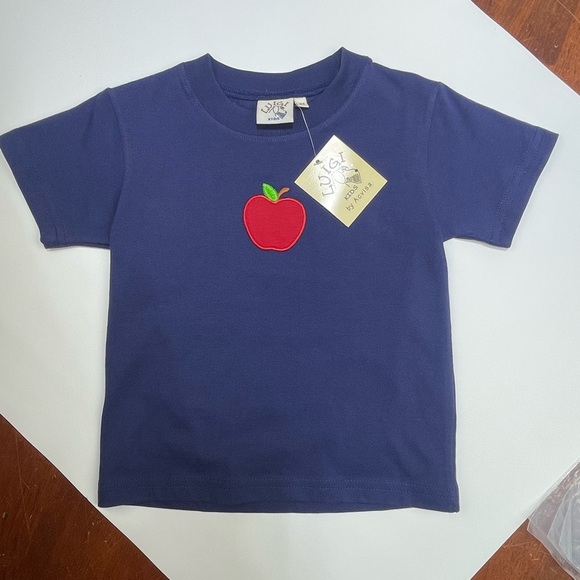 NWT Luigi Navy Blue Kids T-Shirt with Red Apple Appliqué - Picture 3 of 3